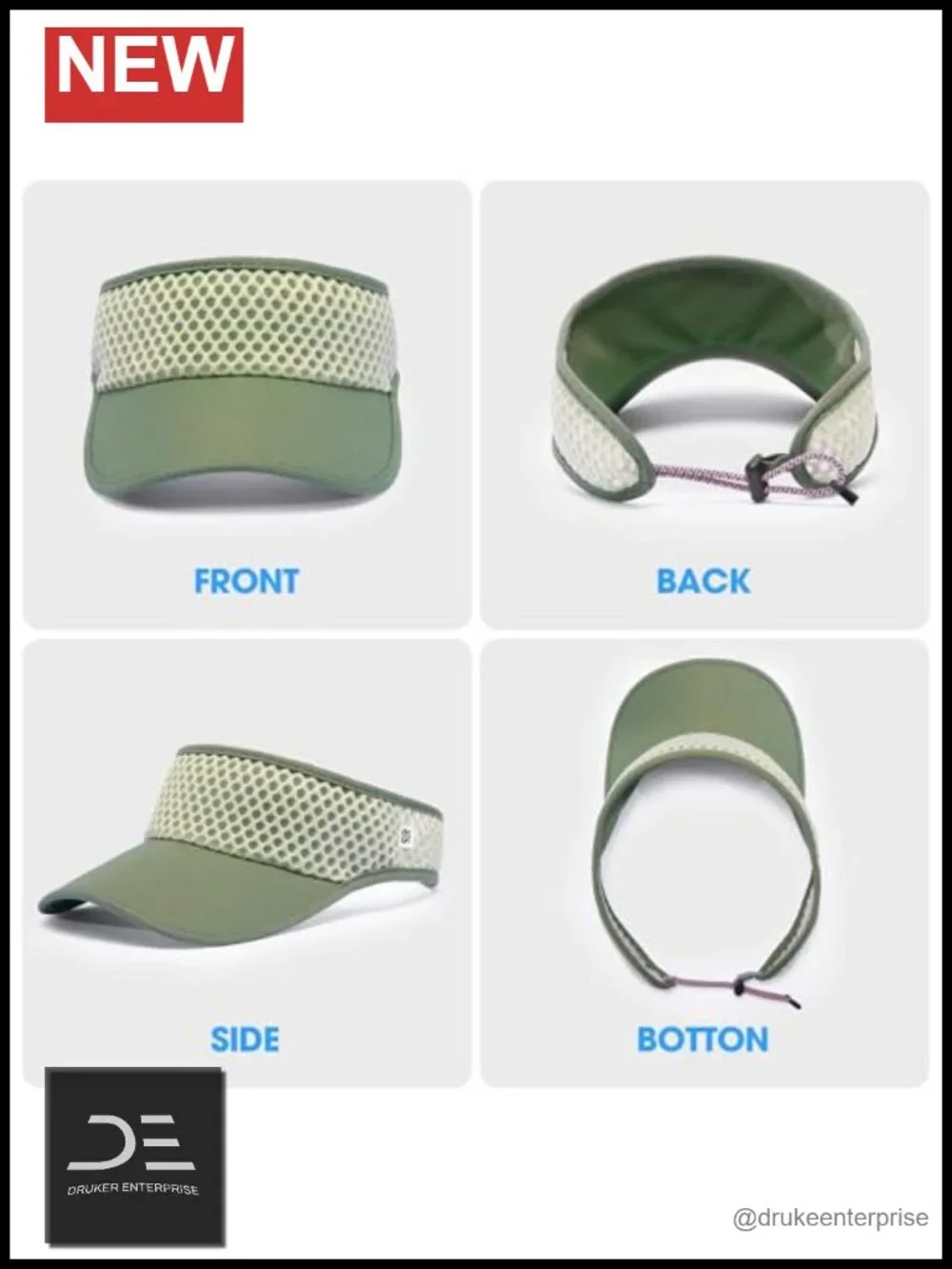 Wide Curved Brim Sun Visor Hat with Moisture Wicking Strap